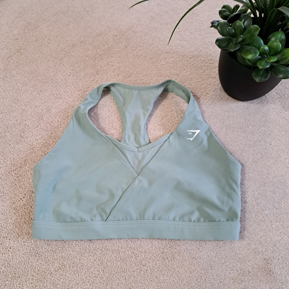 Gymshark Crossover Sports Bra Green Women's Size Medium Sporty Activewear Mesh - Picture 11 of 13